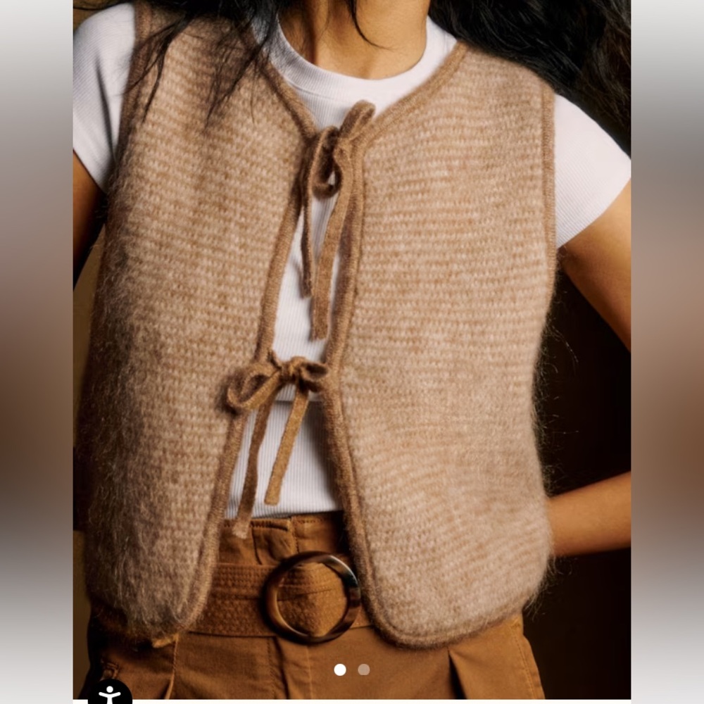 Sezane Pepy Cardigan Knit Tie-Front Sweater Vest in Tan Size 8 - Picture 2 of 7